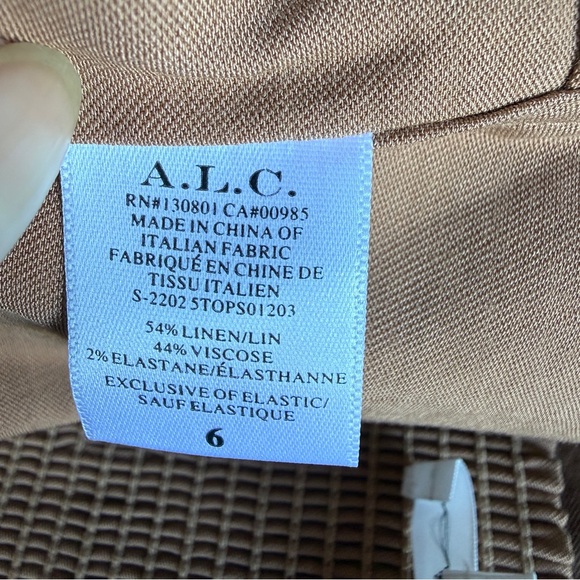 A.L.C. Mila Bustier Top Tan Brown Linen Blend Smocked Back Cropped Camisole Sz 6 - Picture 7 of 8